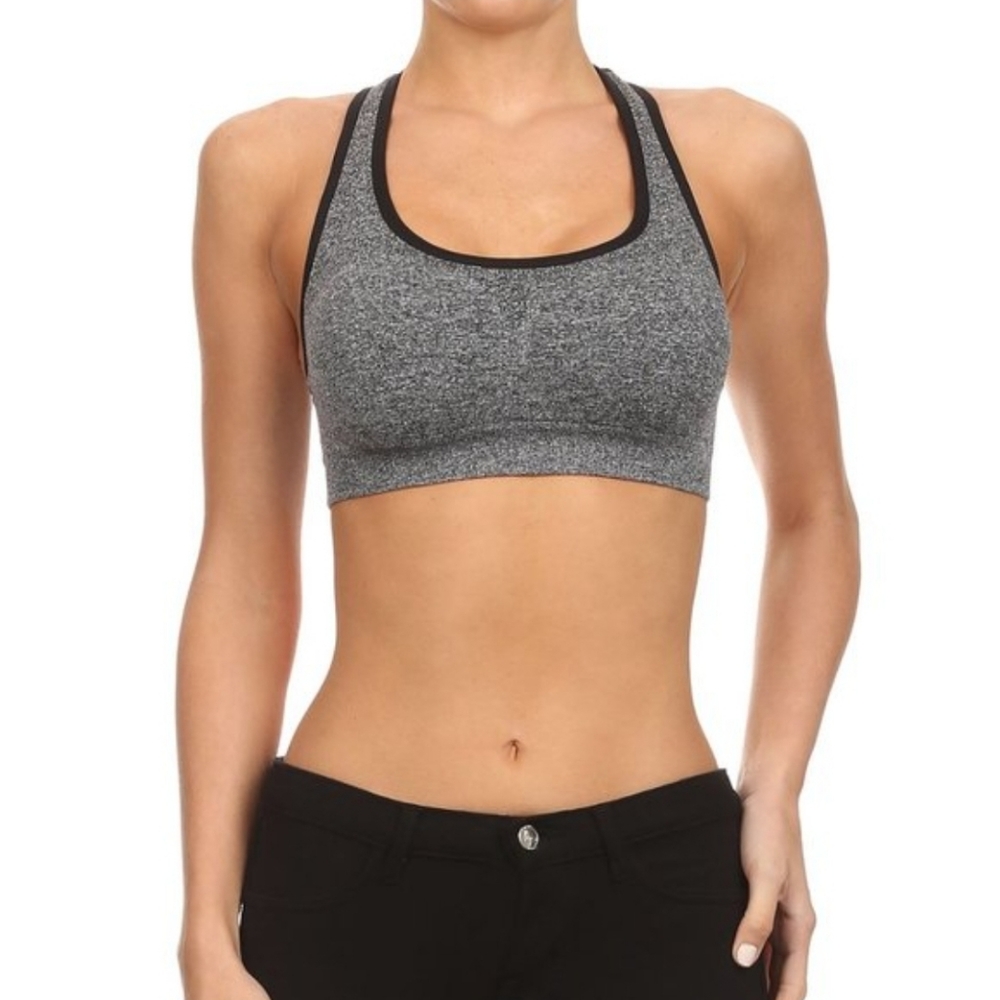 Yelete Activewear Sports Bra Racerback Marled Gray & Black NEW Size Small